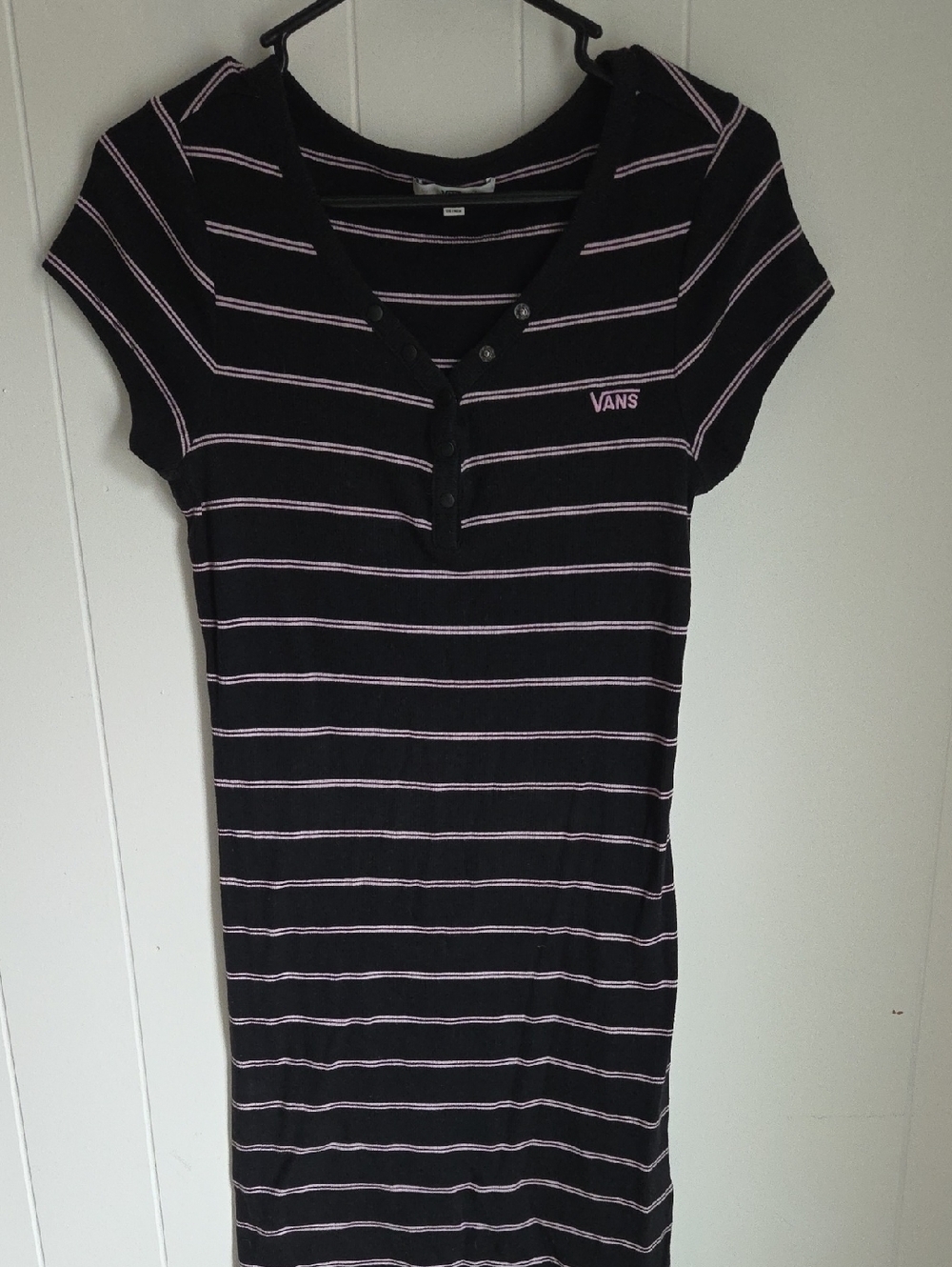 Vans Black Dress with Pink Stripes and Henley Placket